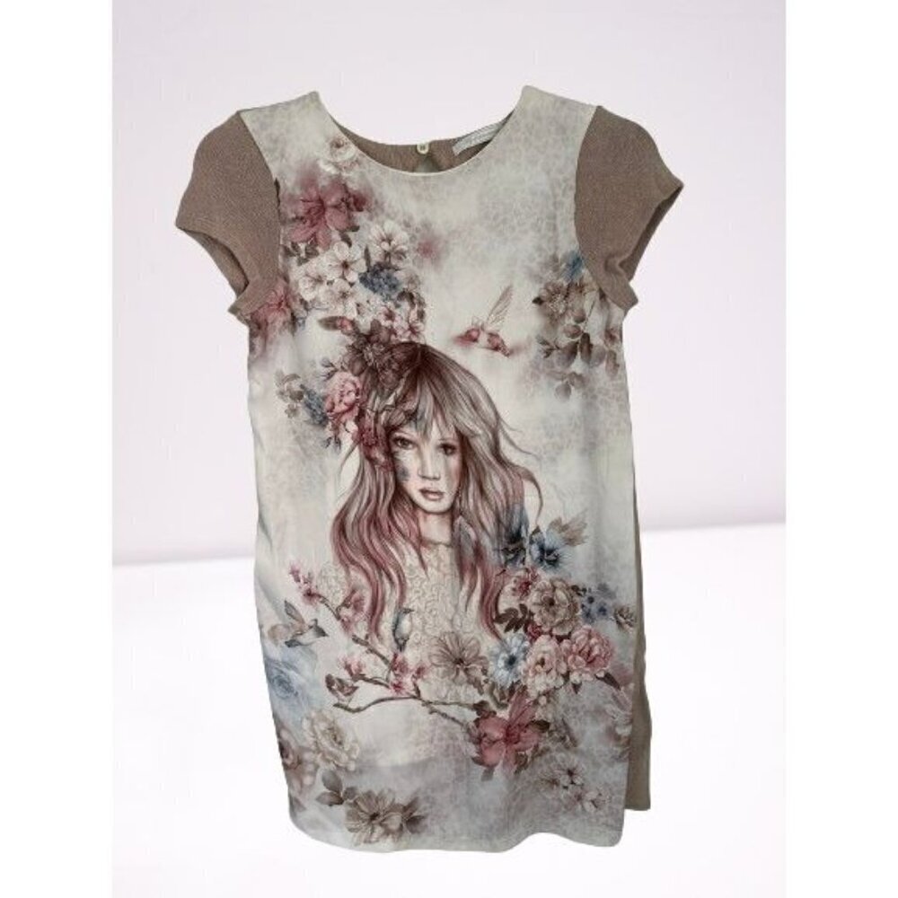 Made in Italy Summer Dress with Girls and florals print all over Knit Silky Size